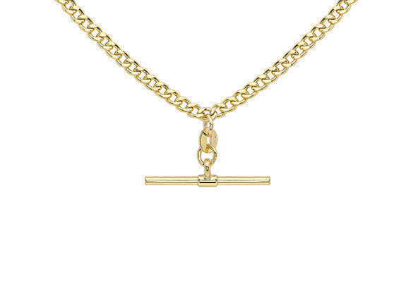 Glow 9ct Gold Hollow Curb Albert T-Bar Necklace 45cm