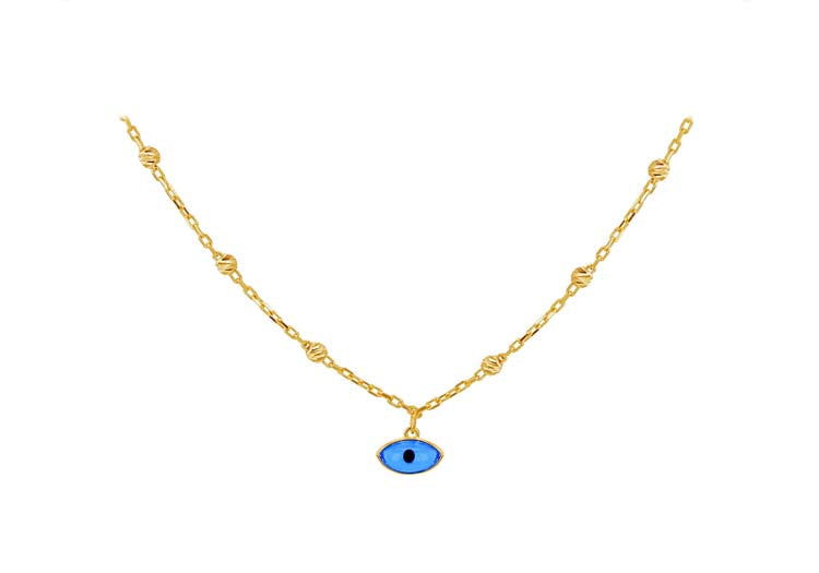 9ct Yellow Gold Evil Eye Dc Ball Necklace 41 + 2.5cm