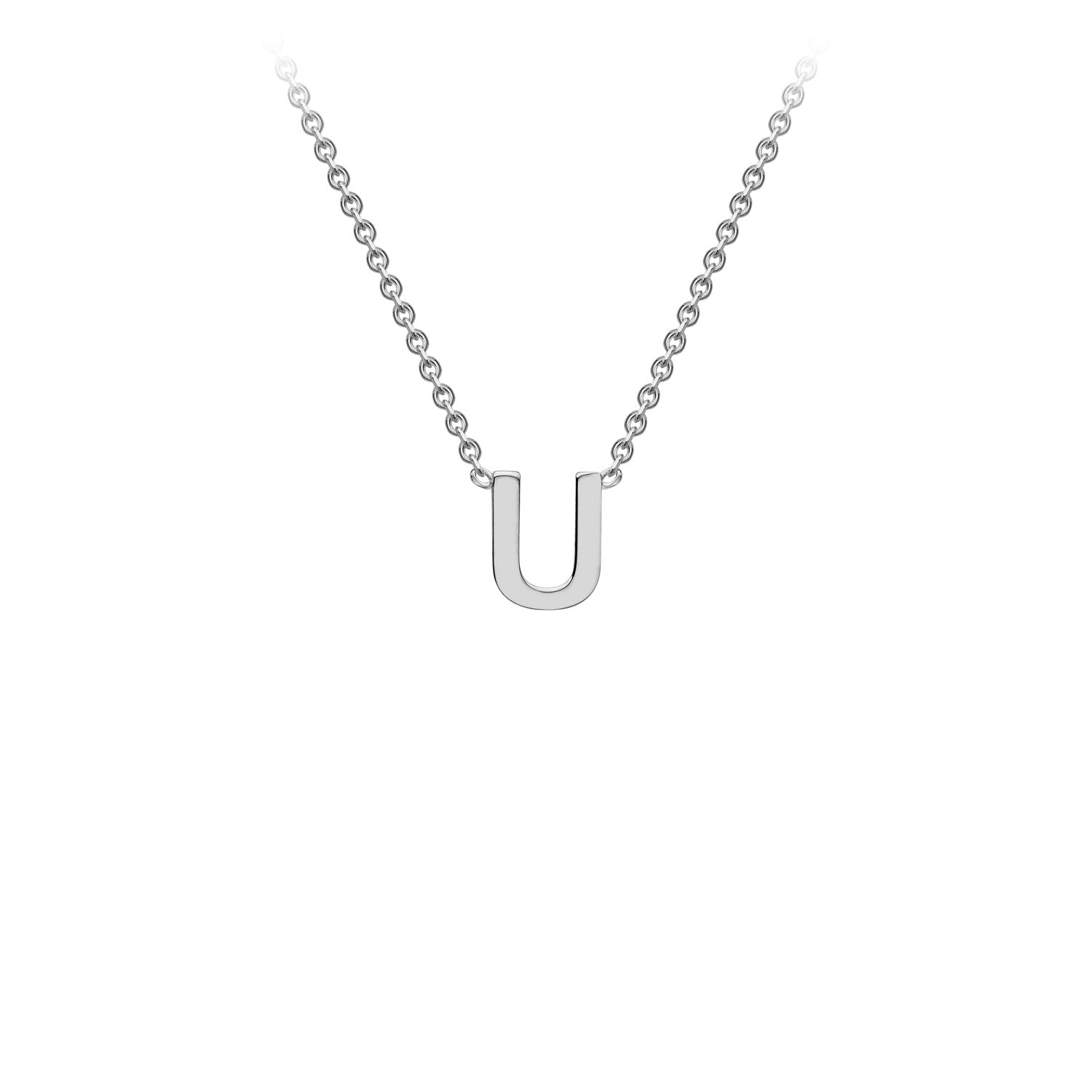 9ct White Gold 'U' Initial Adjustable Letter Necklace 38/43cm