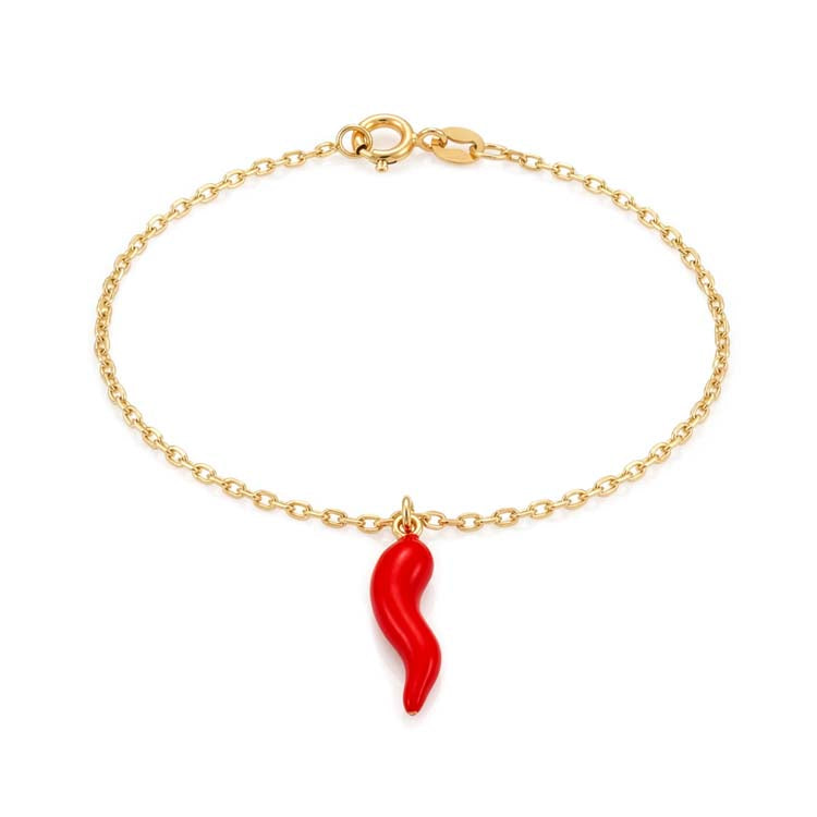 9ct Yellow Gold Red Horn Bracelet 17-19cm