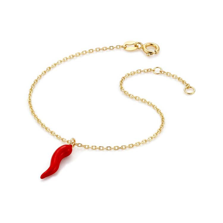9ct Yellow Gold Red Horn Bracelet 17-19cm