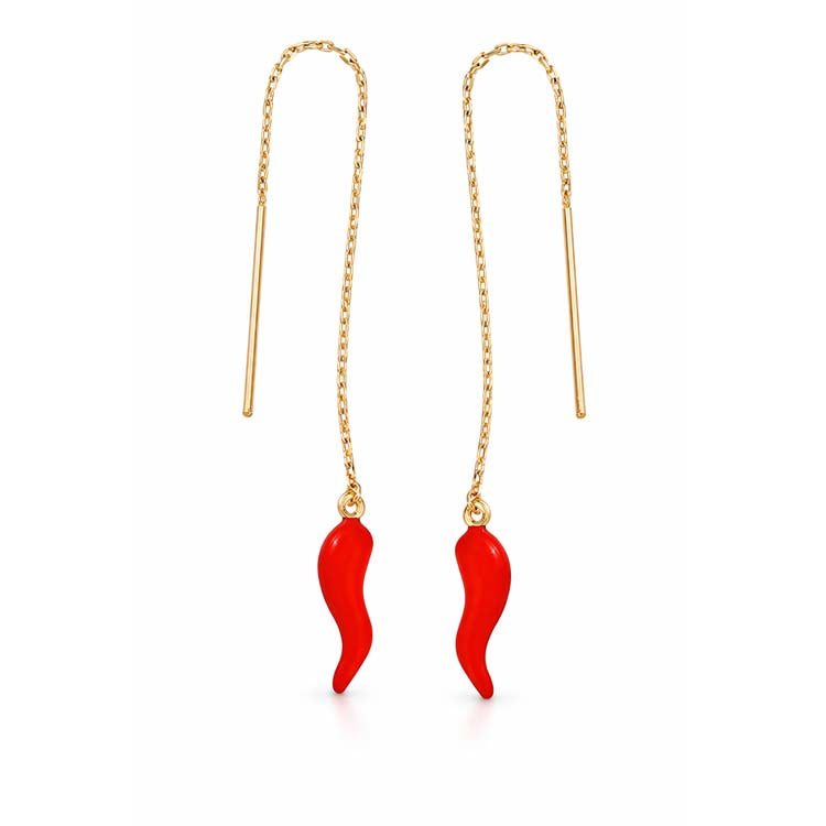 9ct Yellow Gold Red Horn Threader Earrings