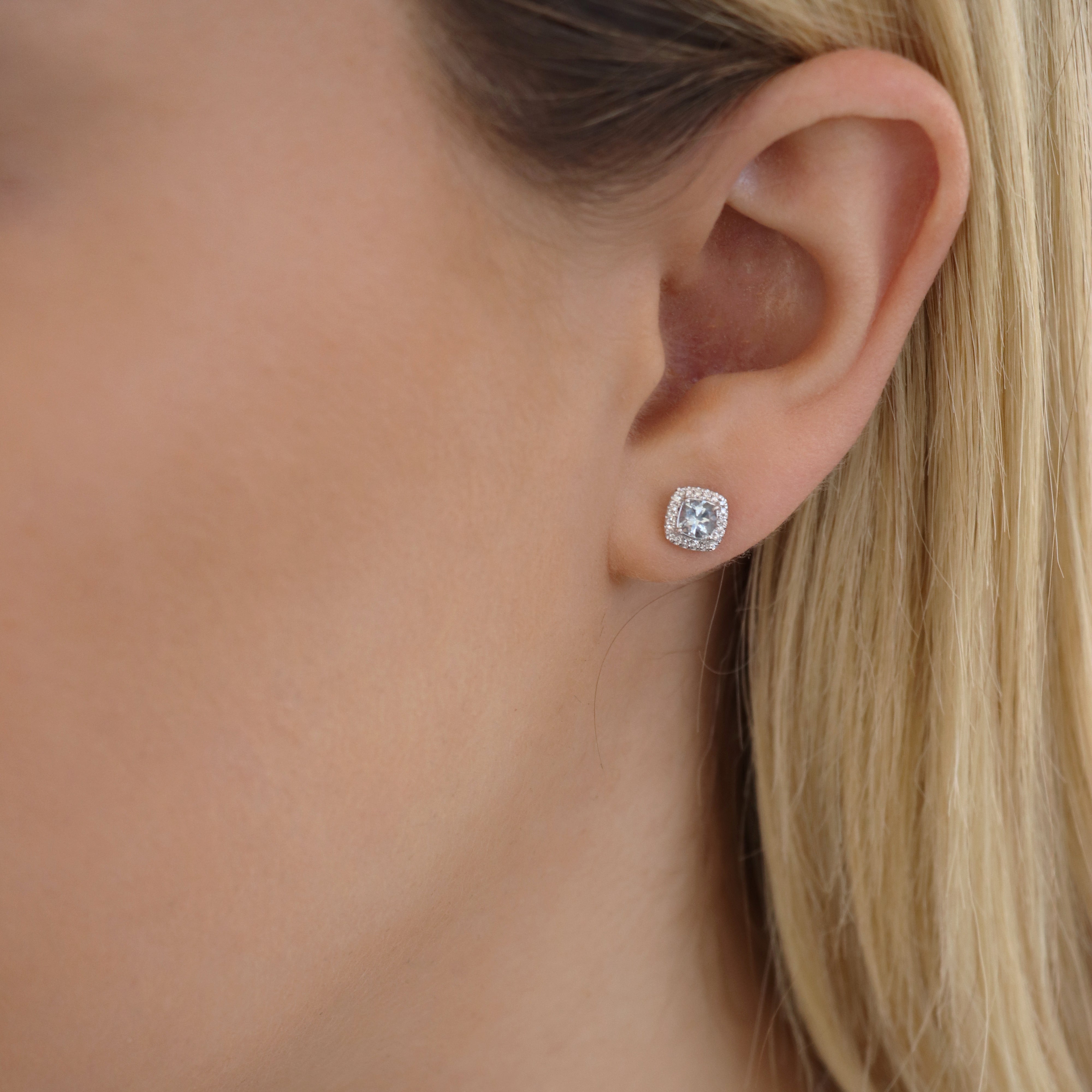 Aquamarine Earrings with 0.09ct Diamonds in 9ct White Gold
