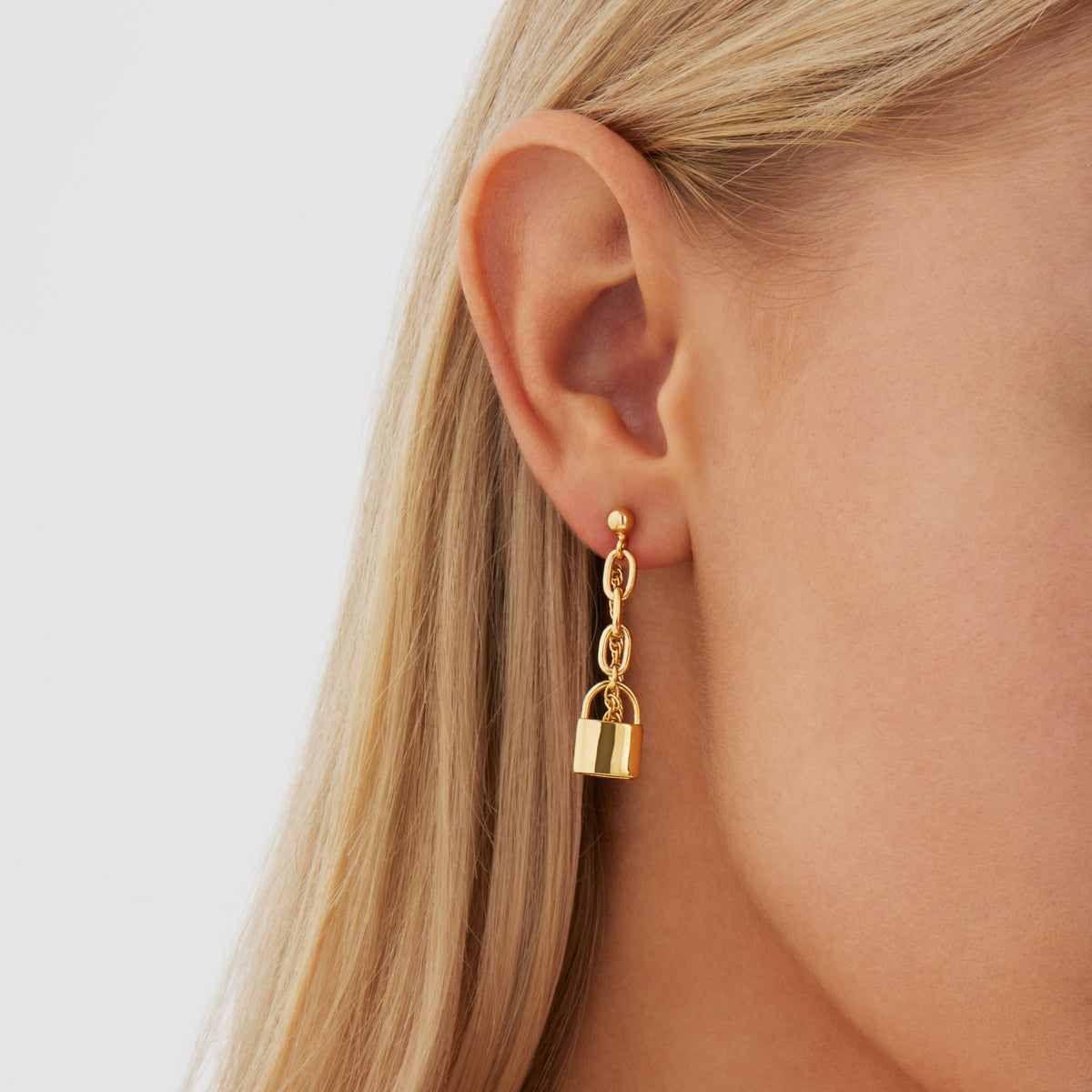 NAJO Love Lock Yellow Gold Chain Stud Earrings
