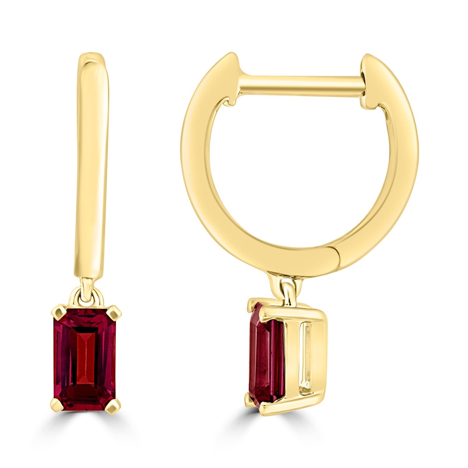 Emerald Cut Rhodolite Garnet Earrings in 9ct Yellow Gold