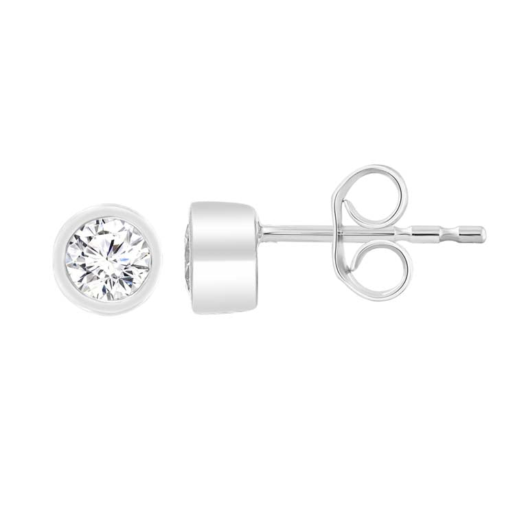 9ct White Gold 0.20ct Diamond Bezel Stud Earrings