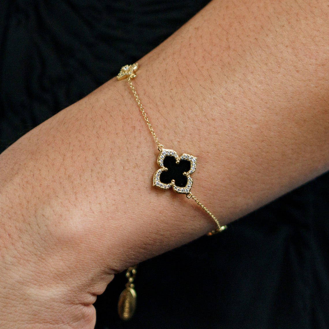 Georgini Midnight Velvet Black Agate Fairwater Bracelet Gold