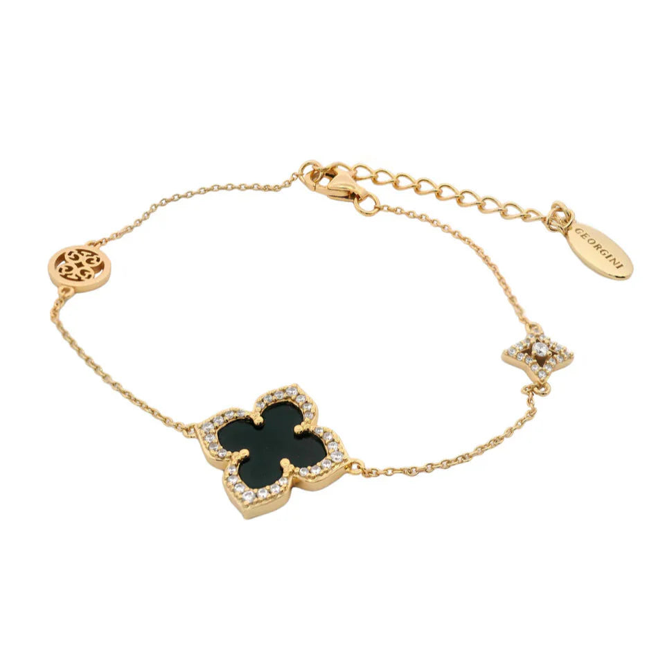 Georgini Midnight Velvet Black Agate Fairwater Bracelet Gold