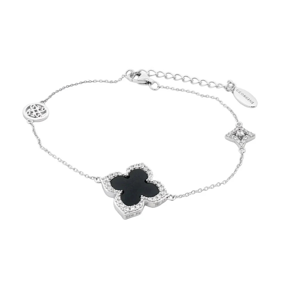 Georgini Midnight Velvet Black Agate Fairwater Bracelet Silver