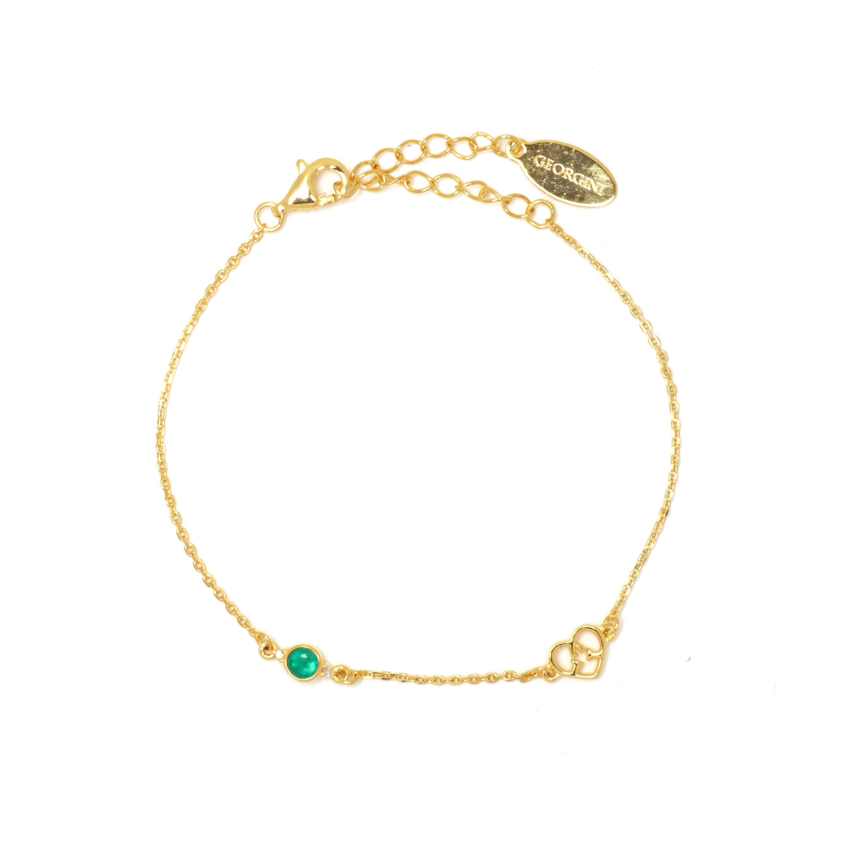 Diamonds by Georgini Natural Green Agate and Two Natural Diamond May Bracelet Gold