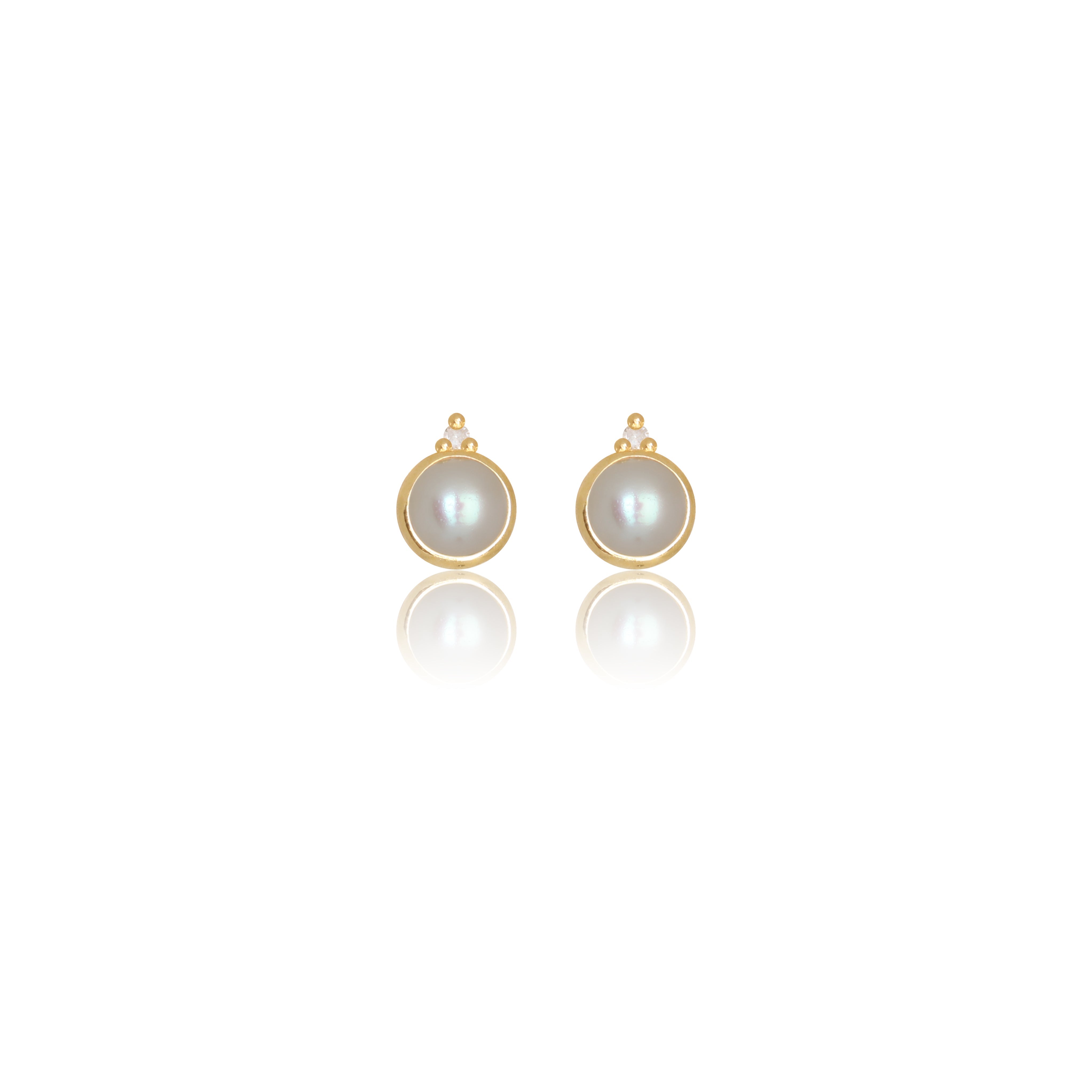 Diamonds by Georgini Freshwater Pearl and Two Natural Diamond June Earrings Gold