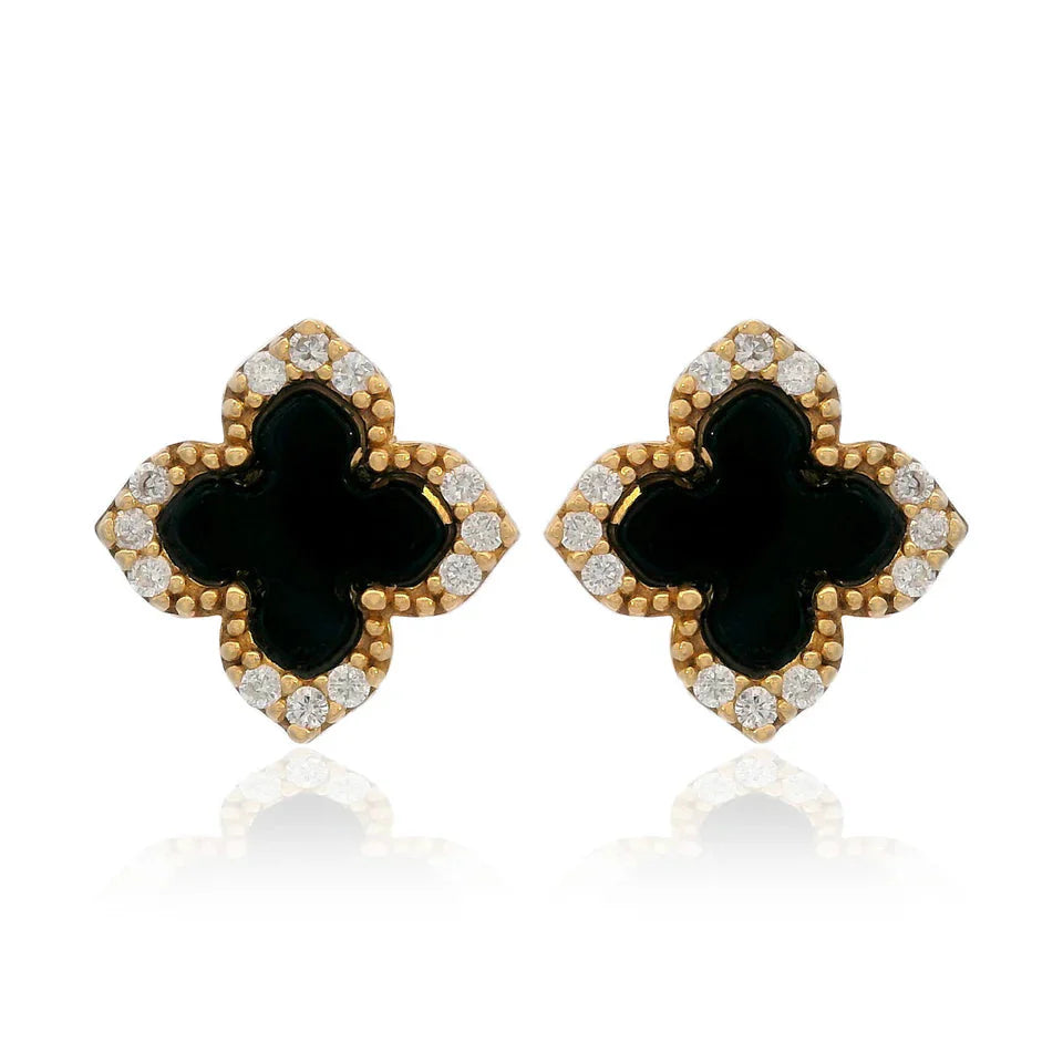 Georgini Midnight Velvet Black Agate Fairwater Stud Earrings Gold