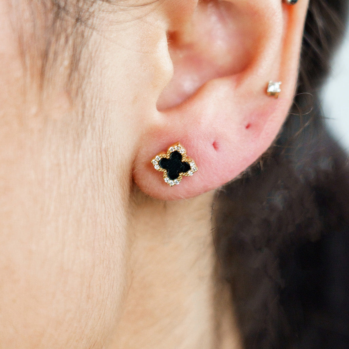 Georgini Midnight Velvet Black Agate Fairwater Stud Earrings Gold