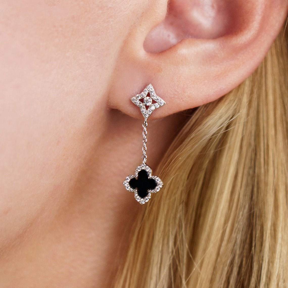 Georgini Midnight Velvet Black Agate Fairwater Drop Earrings Silver