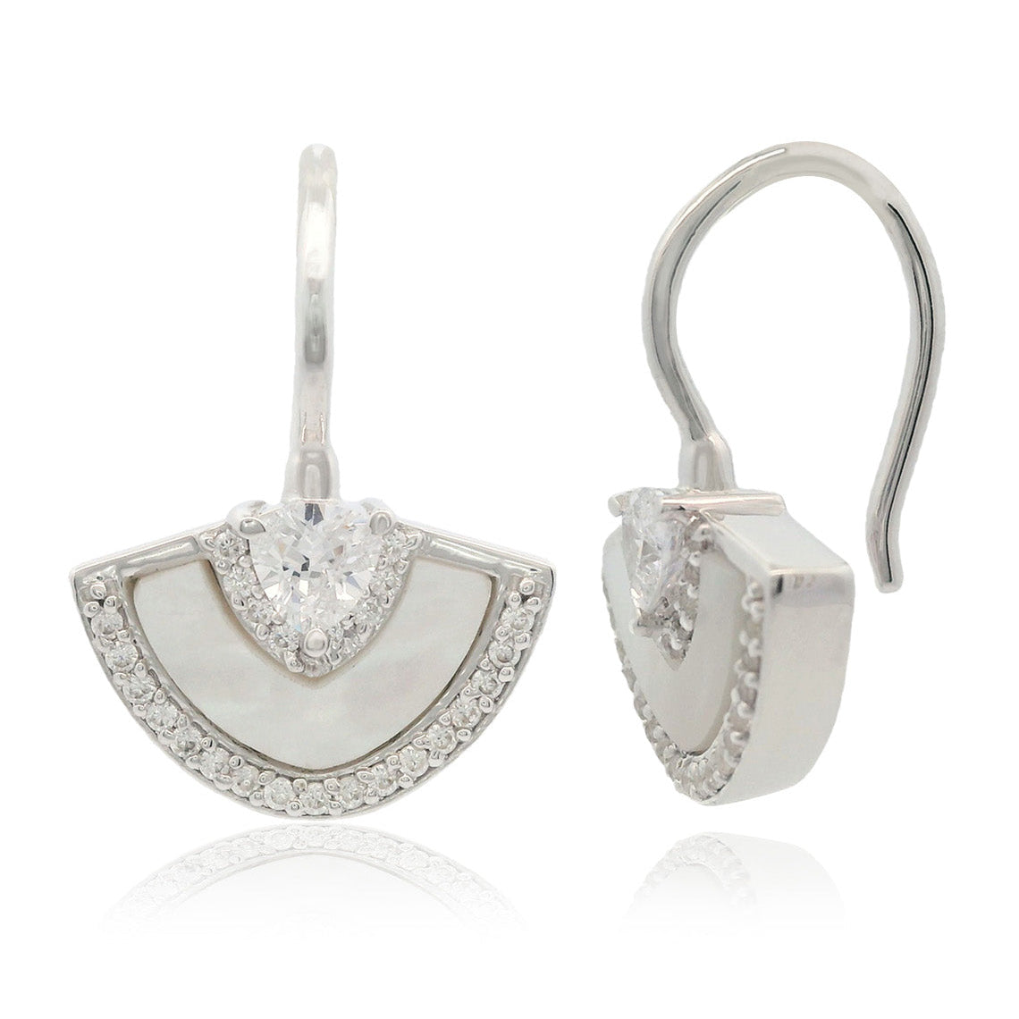 Chic Noel Mother Of Pearl Fan Earrings Silver