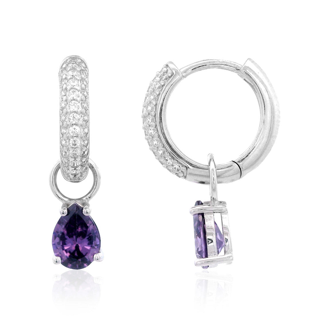 Georgini Wisteria Duo Pear Earrings Amethyst Cubic Zirconia Silver