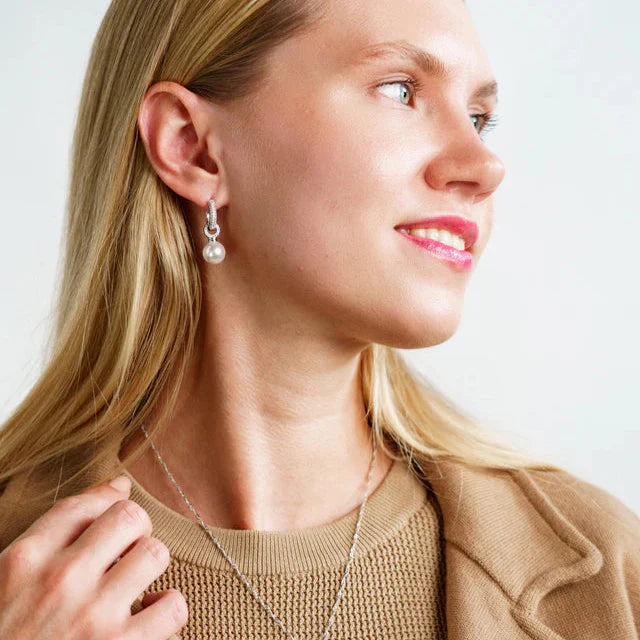 Adagio Duo Hoop Pearl Earring Silver