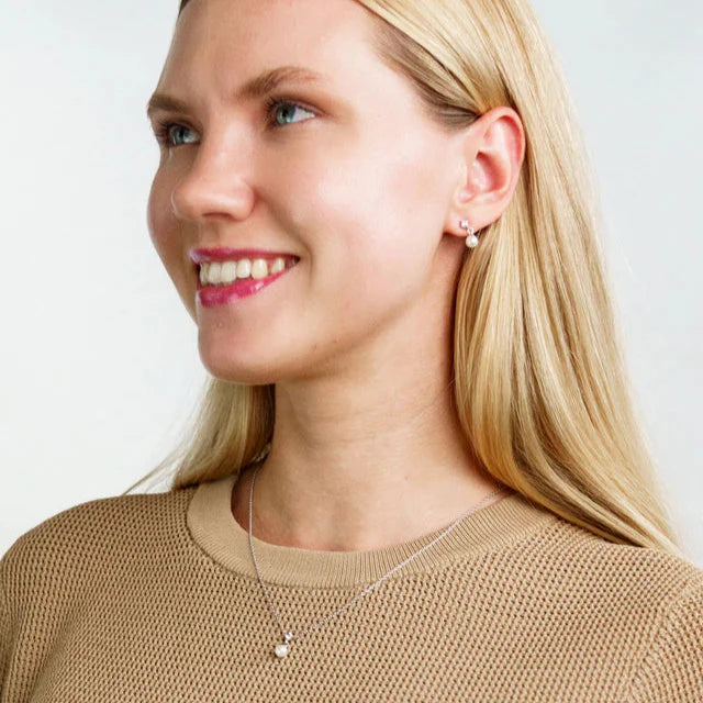 Adagio Touch Of Sparkle Dangle Drop Pearl Earrings Silver