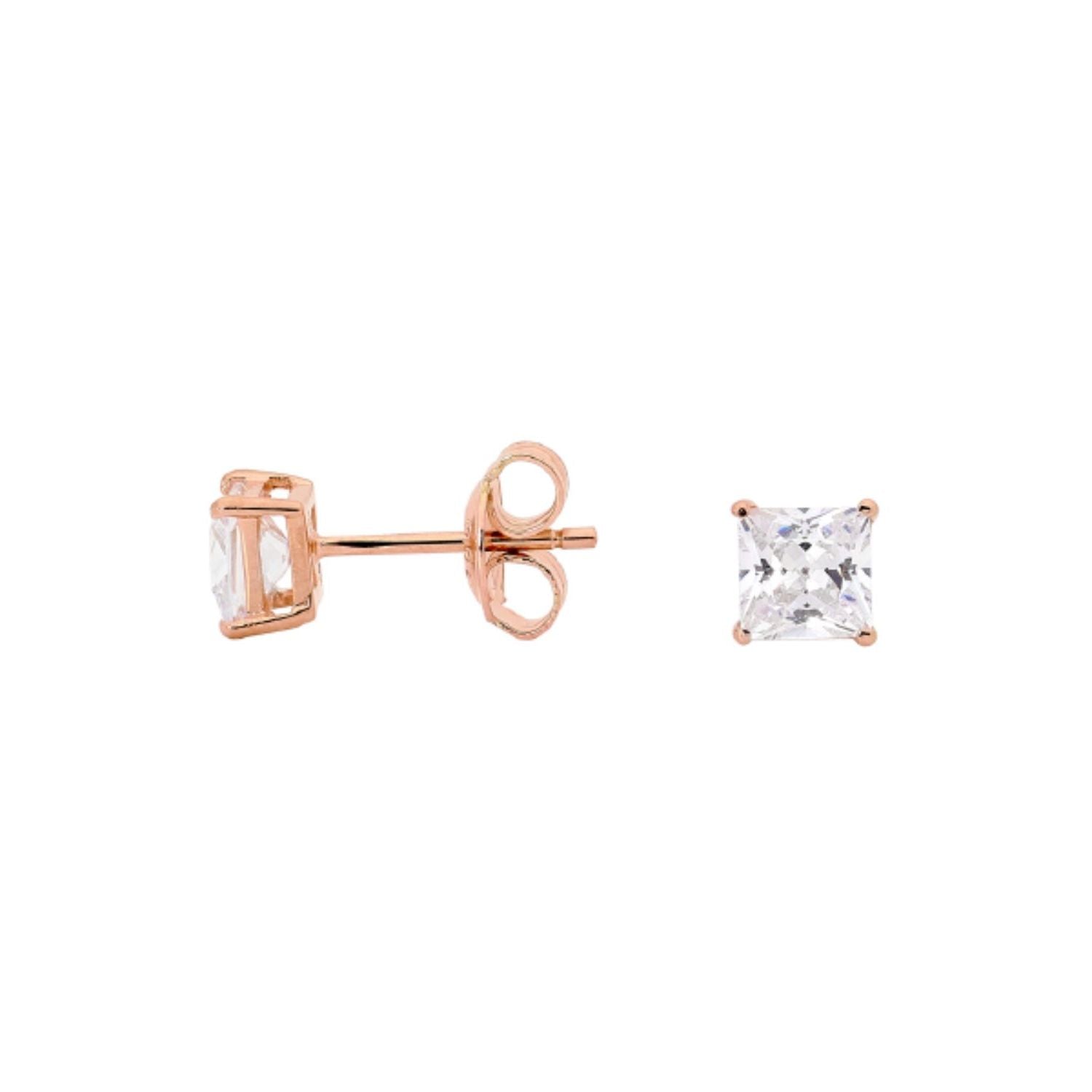 Clear Square Stud Rose Gold 5mm