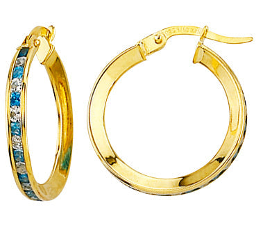 9ct Yellow & White Gold Silver Bonded Cubic Zirconia Hoops