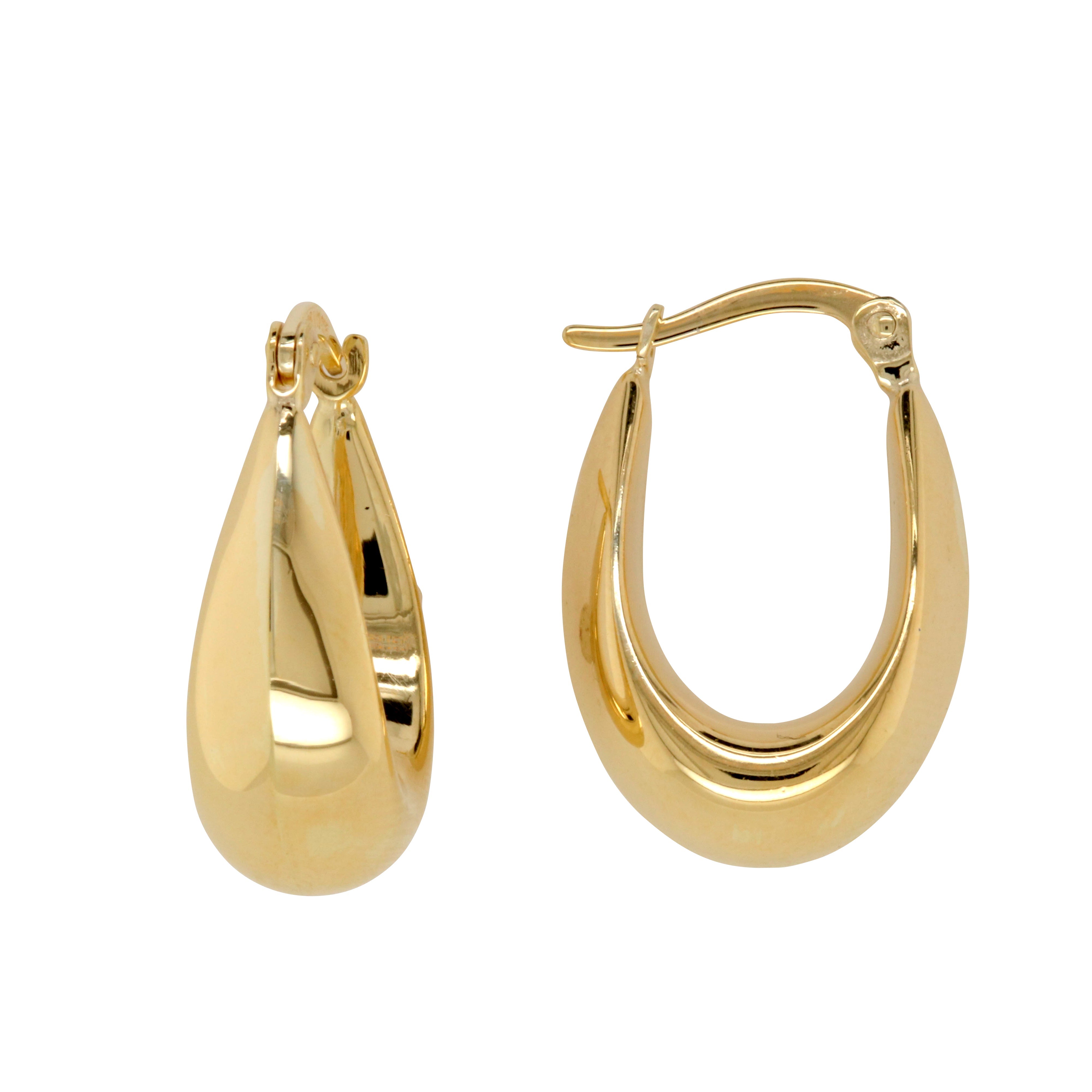 9ct Yellow Gold Silver Bonded Oval Hoop Earrings