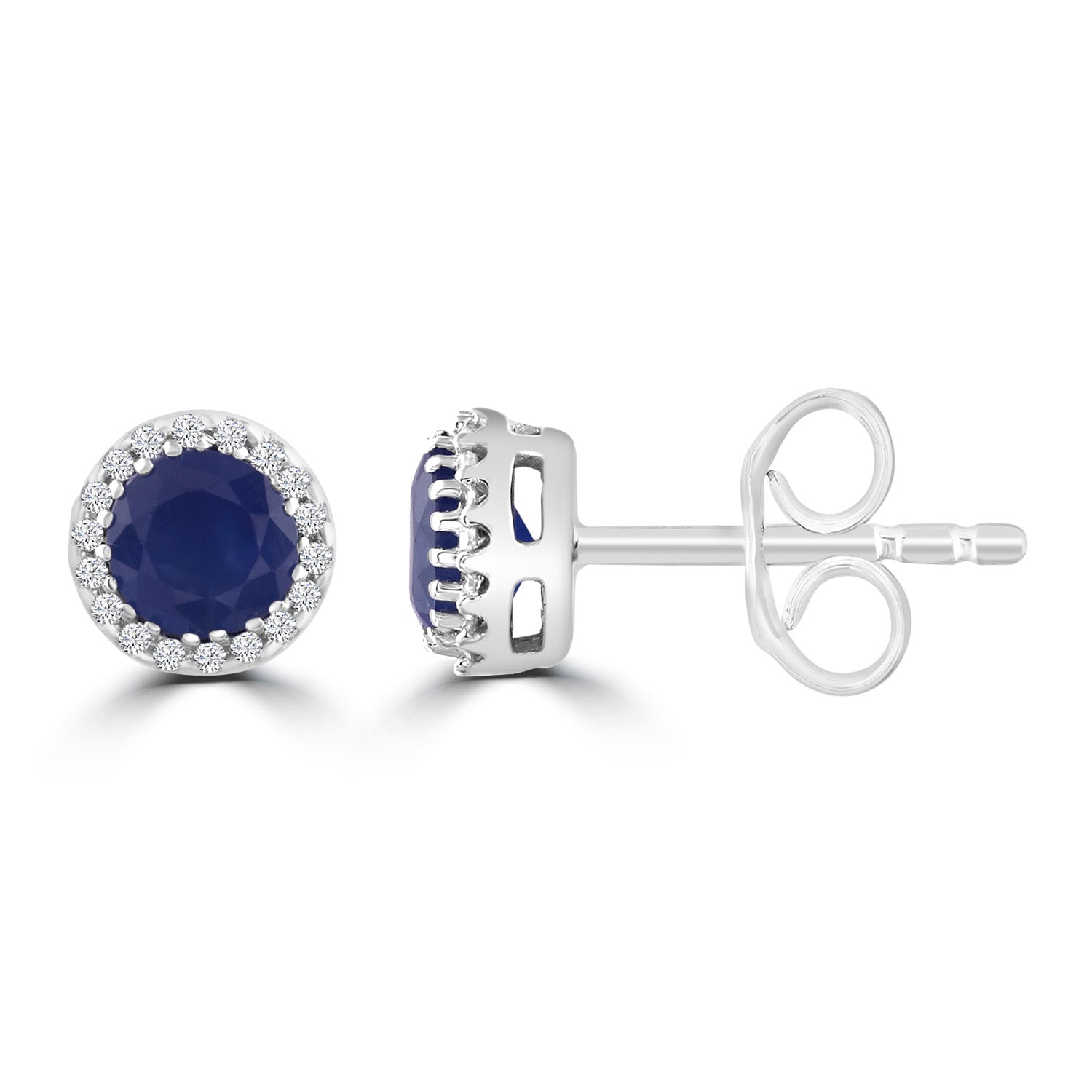 Sapphire Earrings with 0.05ct Diamonds in 9ct White Gold