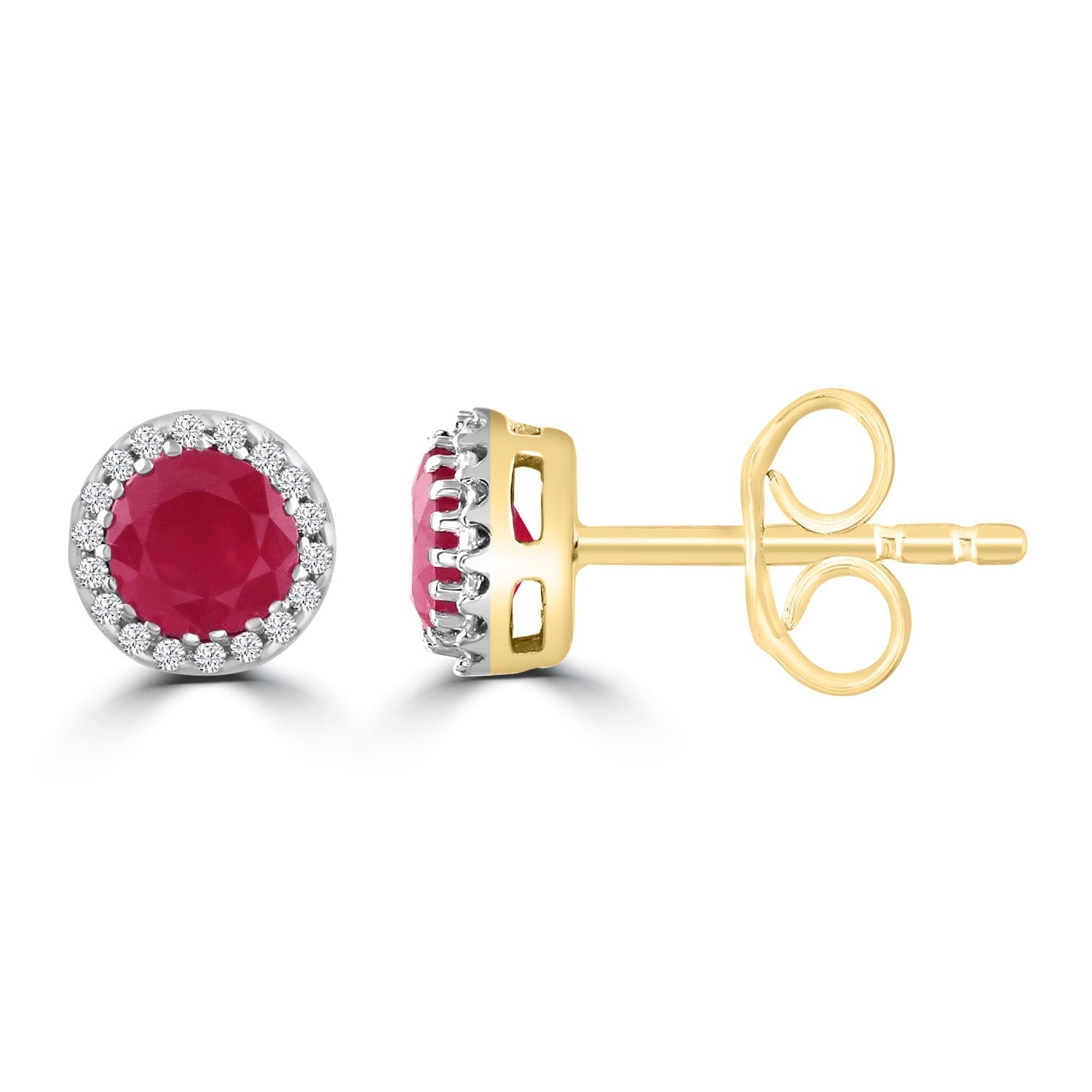 Ruby Earrings with 0.05ct Diamonds in 9ct Yellow Gold