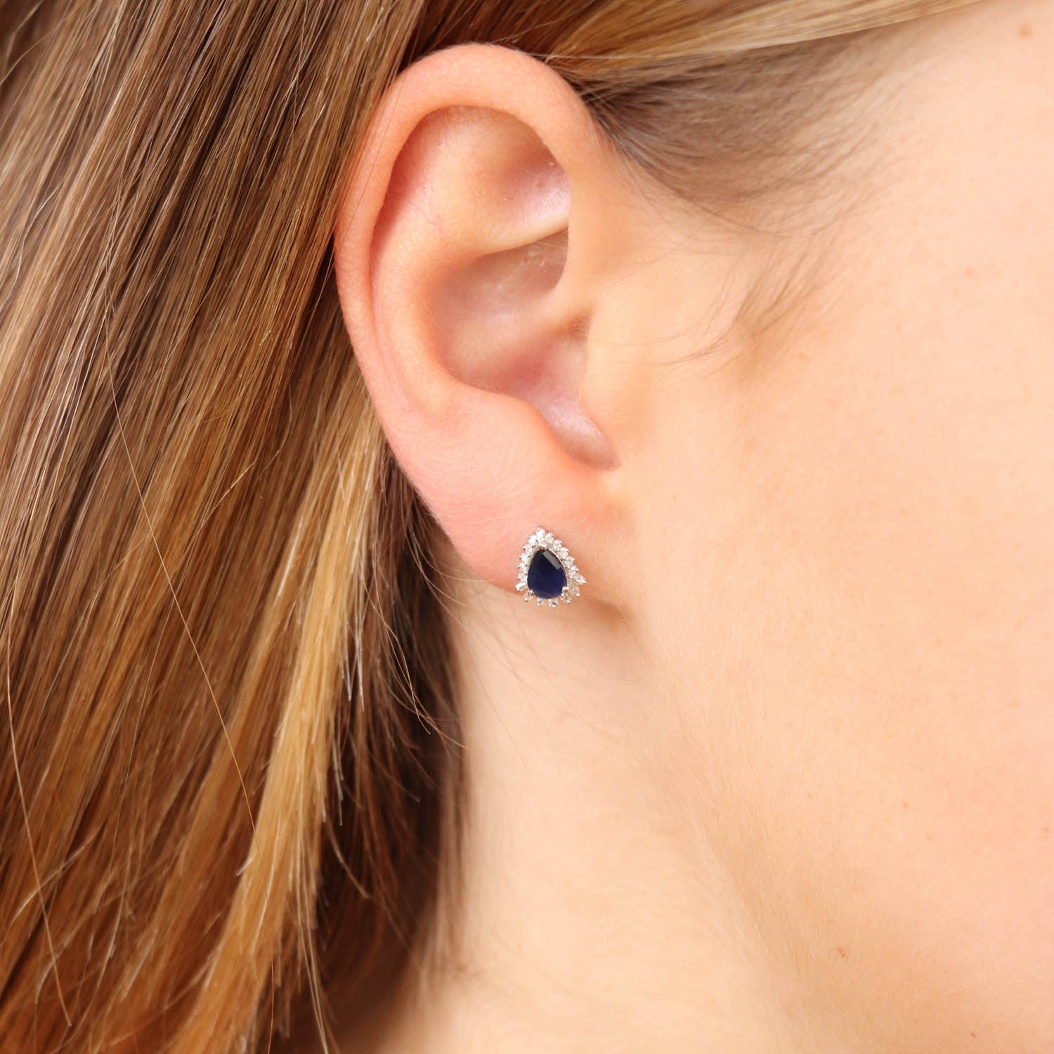 Sapphire Pear Earrings with 0.12ct Diamonds in 9ct White Gold