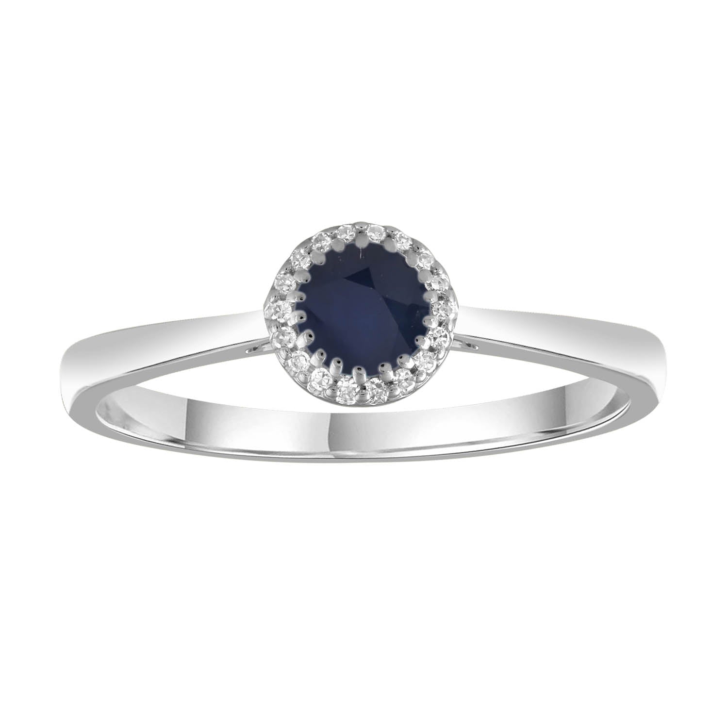 Diamond Sapphire Ring with 0.05ct Diamonds in 9ct White Gold