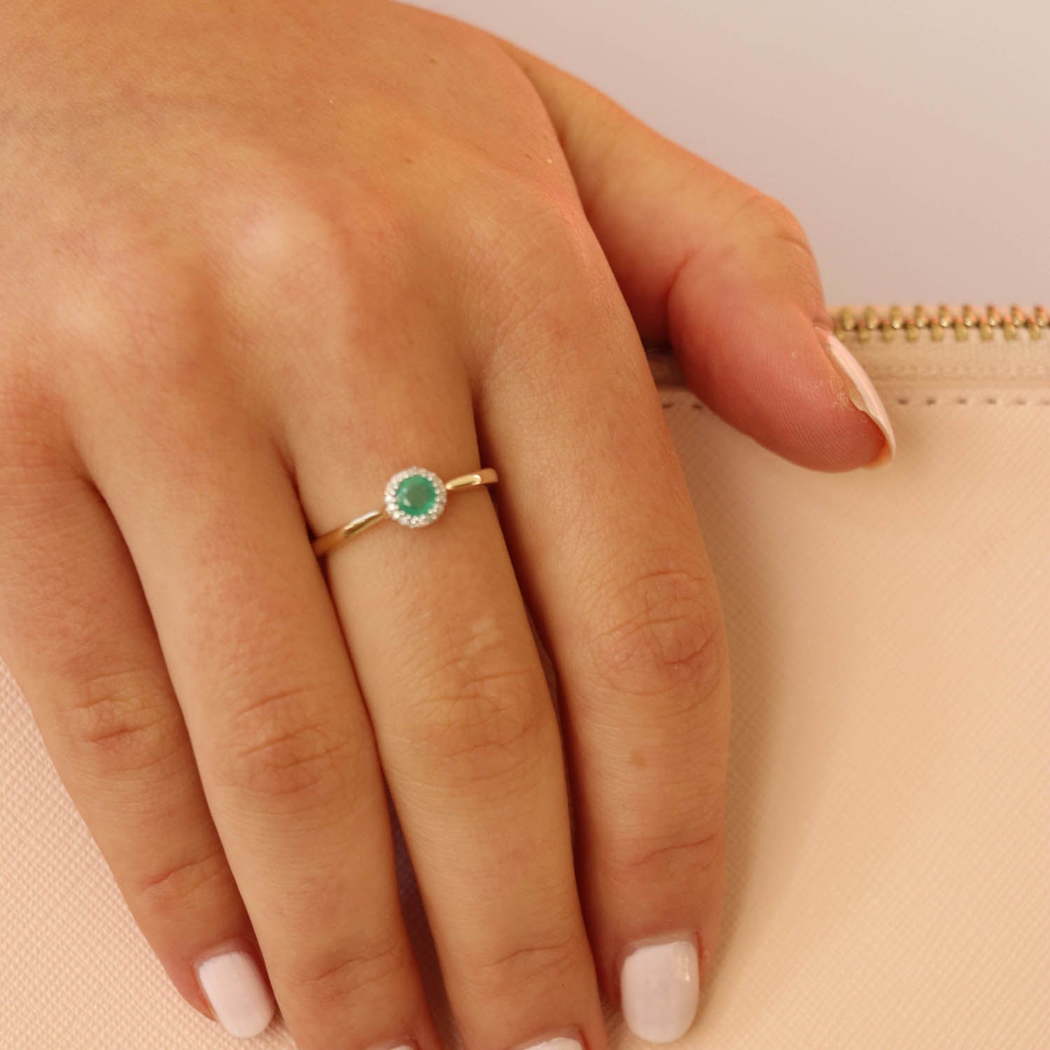 Emerald Ring with 0.03ct Diamonds in 9ct Yellow Gold