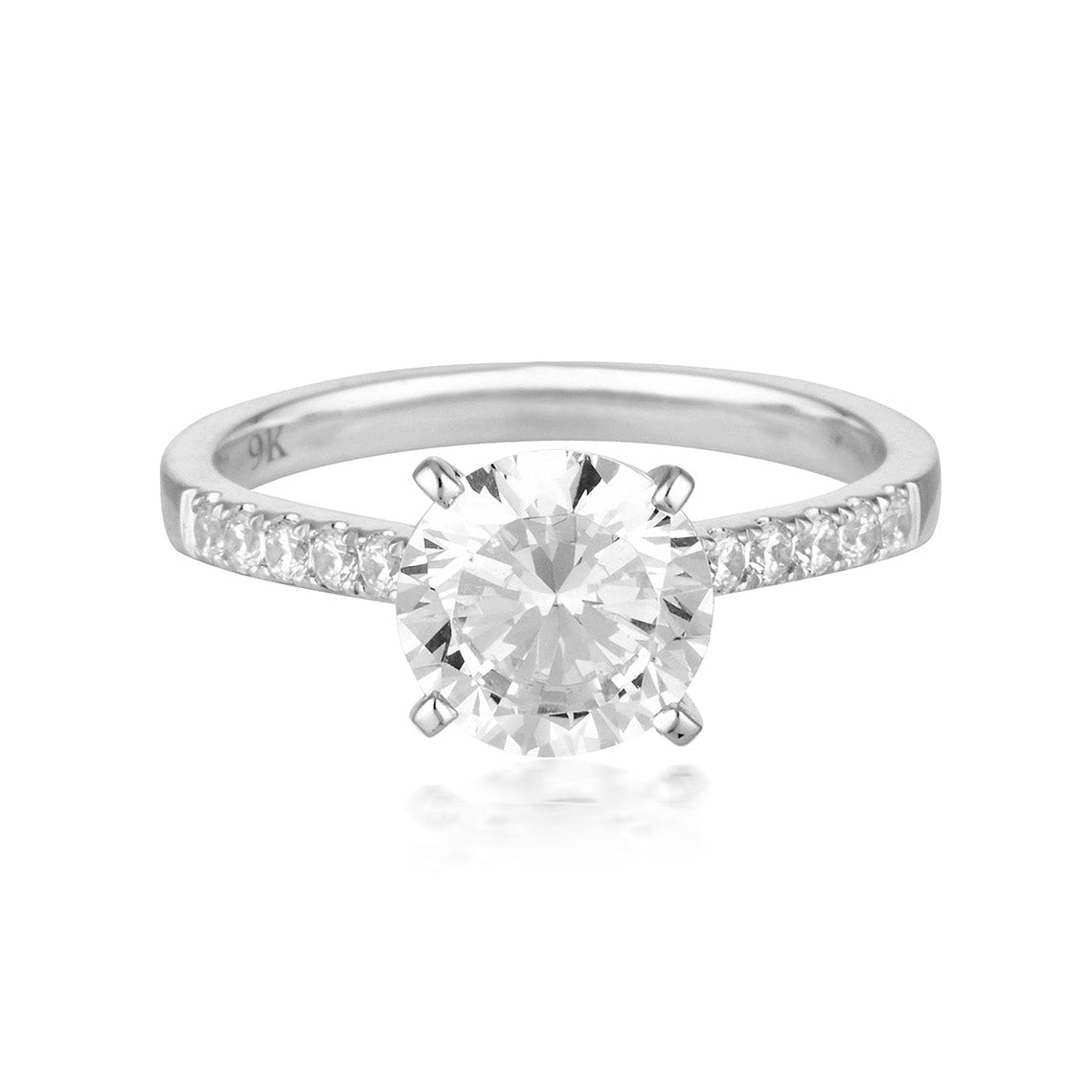 Round Brilliant Cut 2ct Moissanite Engagement Ring in 9ct White Gold