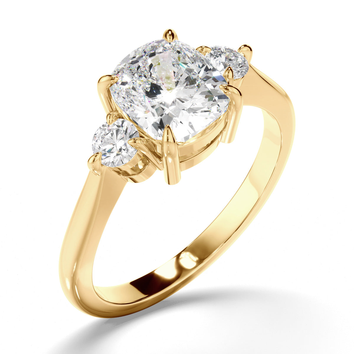 Cushion Cut Diamond Trilogy Engagement Ring