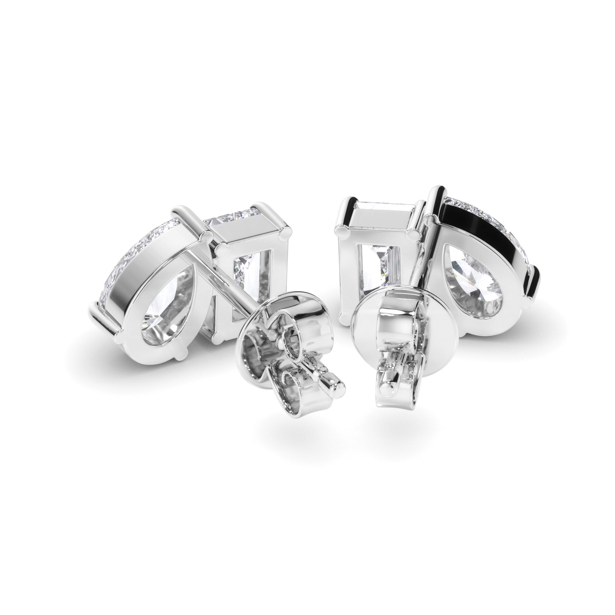 Emerald & Pear Cut Diamond Stud Earrings