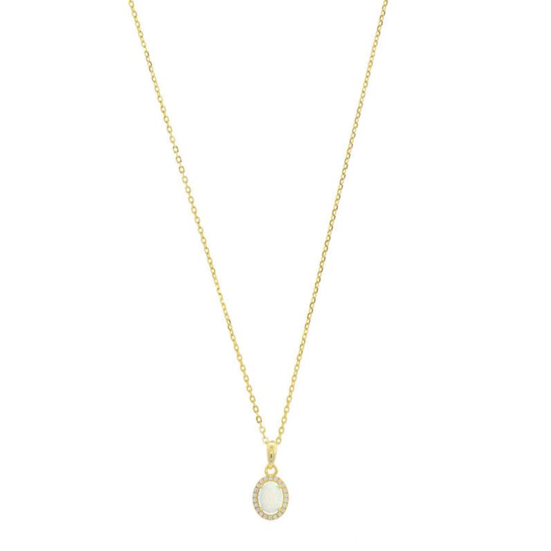 Georgini Opal Glow Blackwattle White Created Opal Pendant Gold