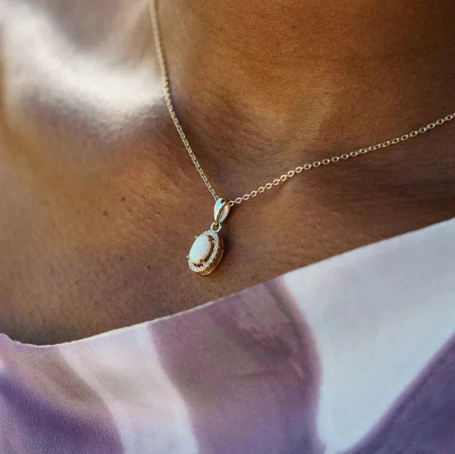 Georgini Opal Glow Blackwattle White Created Opal Pendant Gold