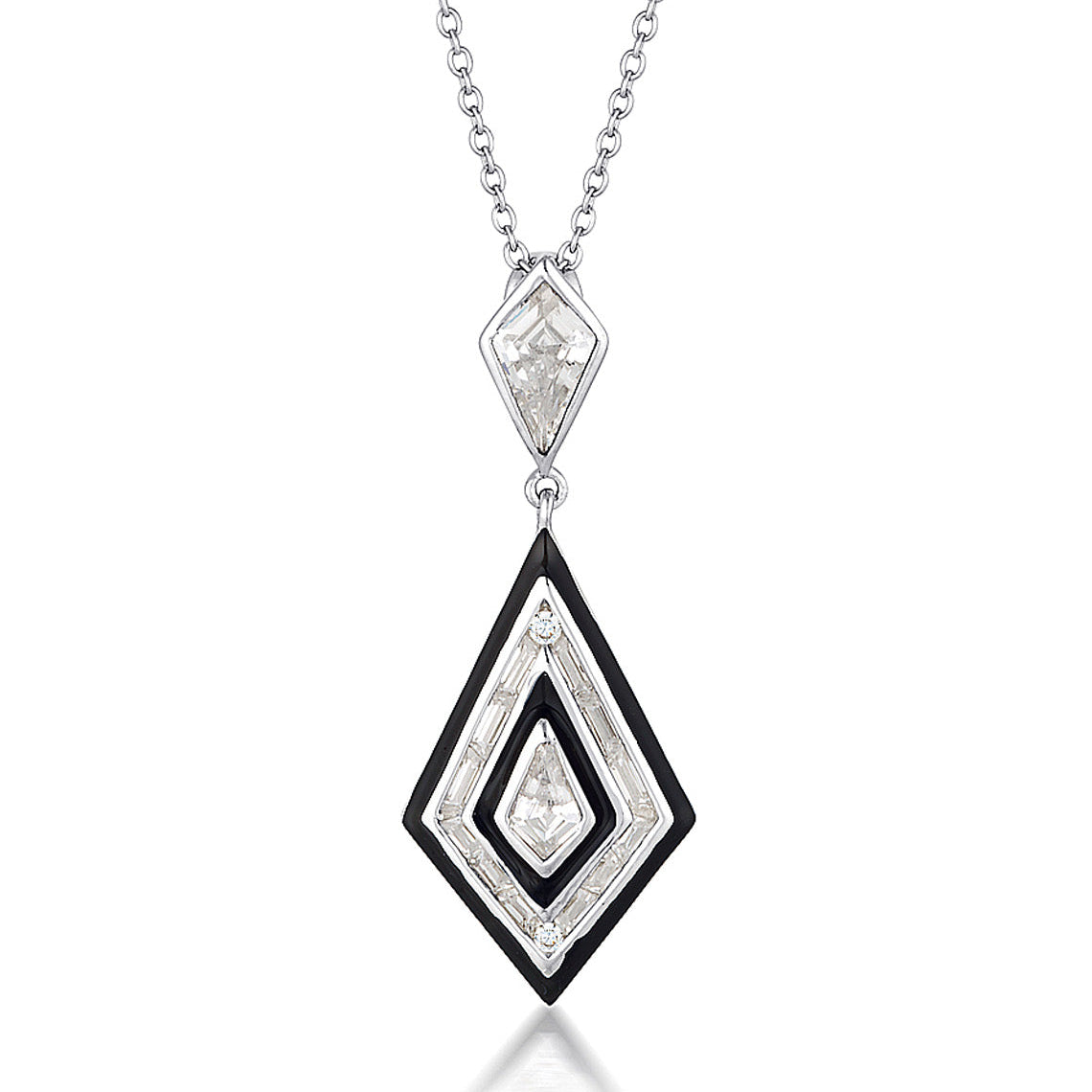 Reflection Art Deco Pendant Silver & Black Enamel