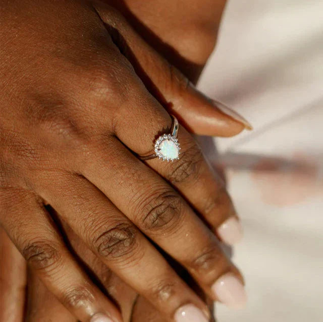 Georgini Opal Glow Rozelle White Created Opal Ring Silver