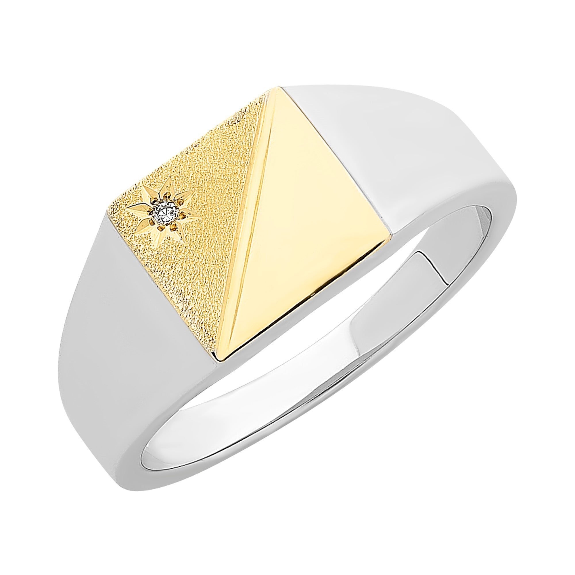 9ct Gold & Sterling Silver Gents Ring With Diamond