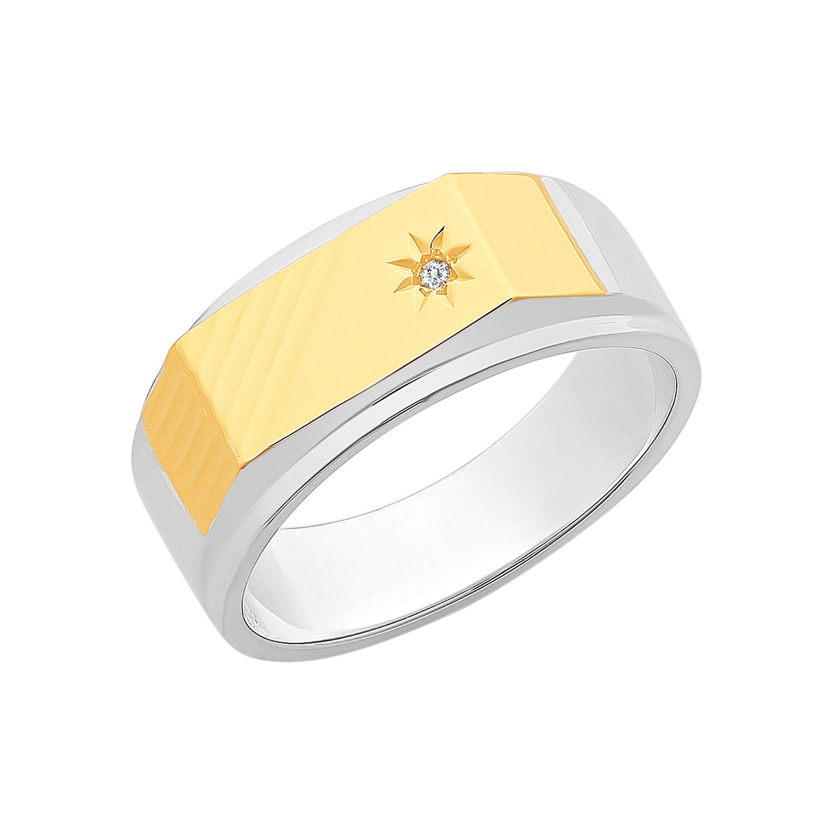 9ct Gold & Sterling Silver Gents Ring With Diamond