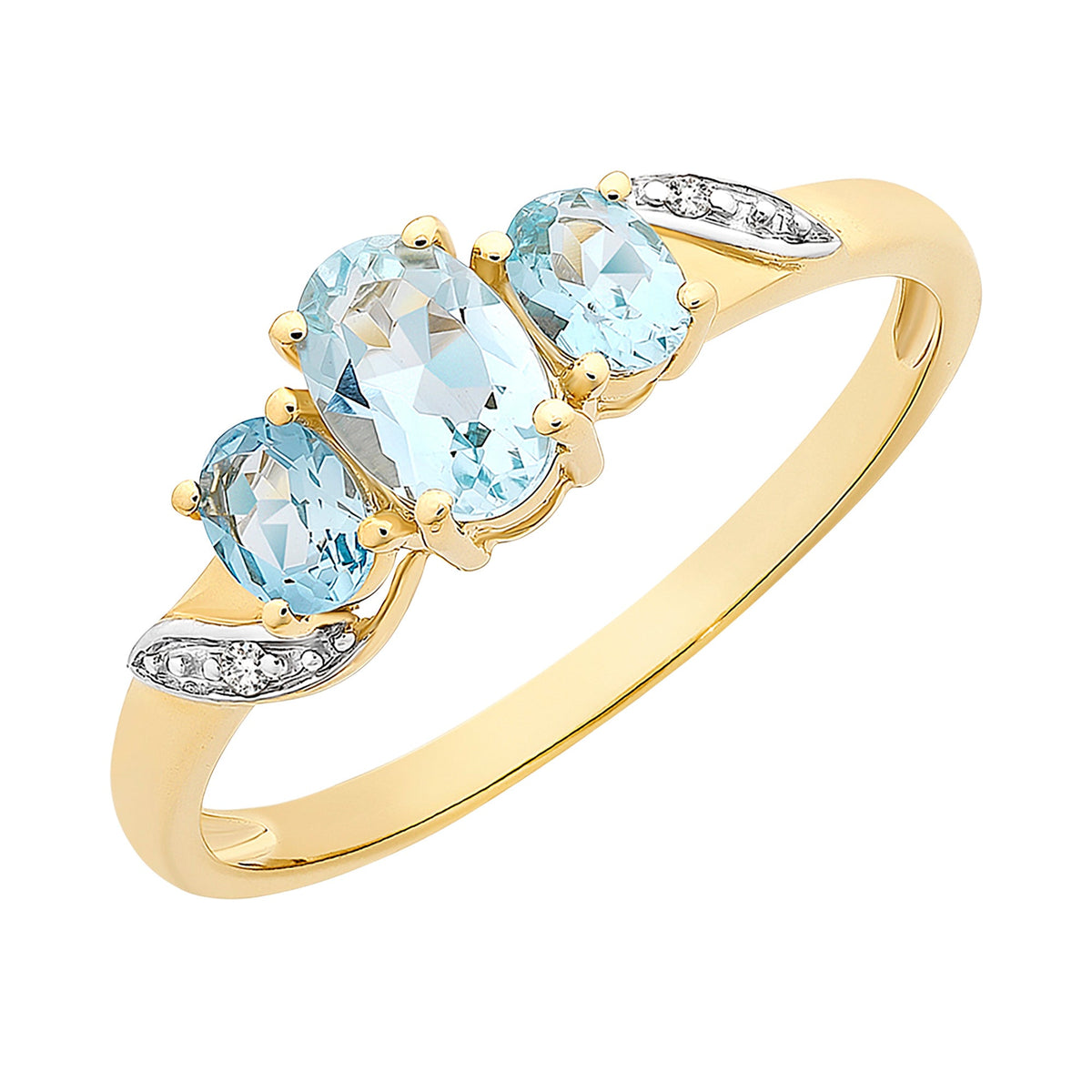 9ct Gold Aquamarine & Diamond Ring