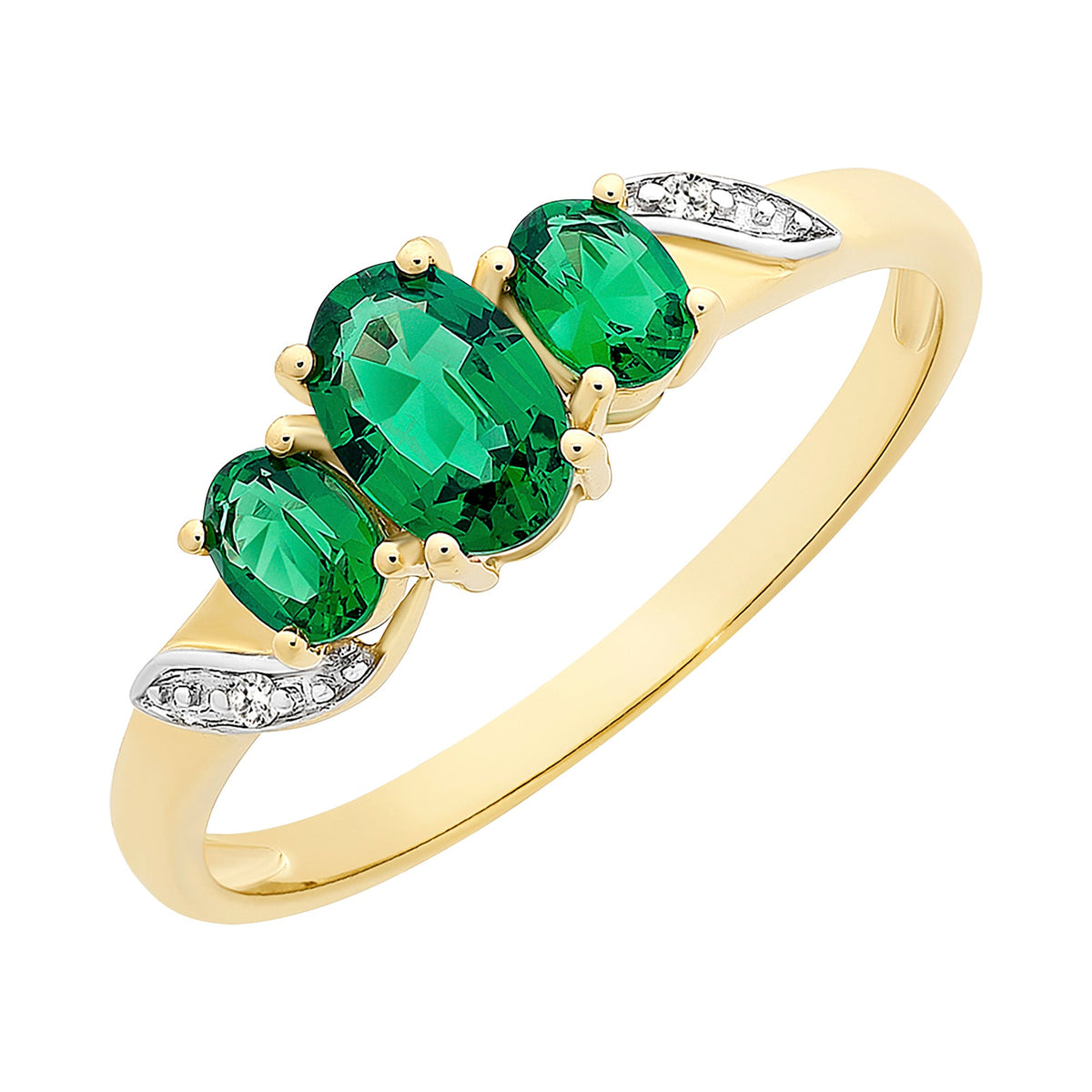 9ct Gold Created Emerald & Diamond Ring