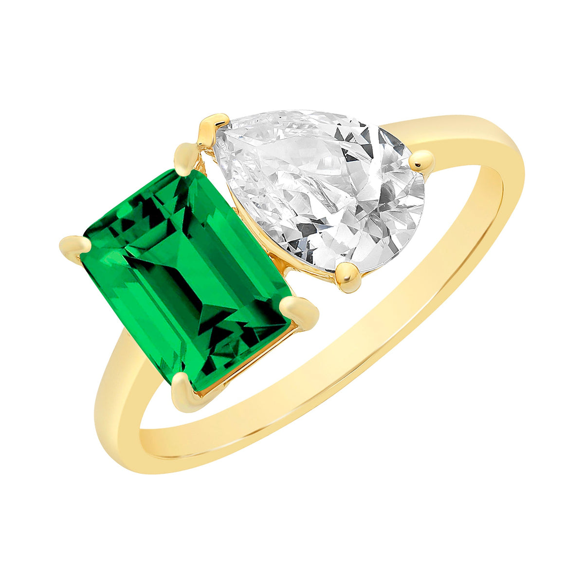 9ct Gold Created Emerald & Cubic Zirconia Ring