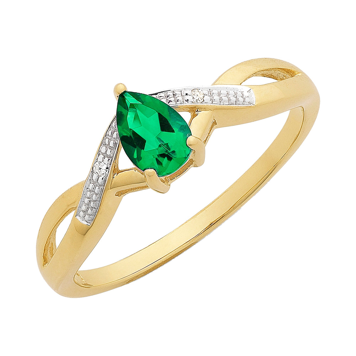 9ct Gold Created Emerald & Diamond Ring