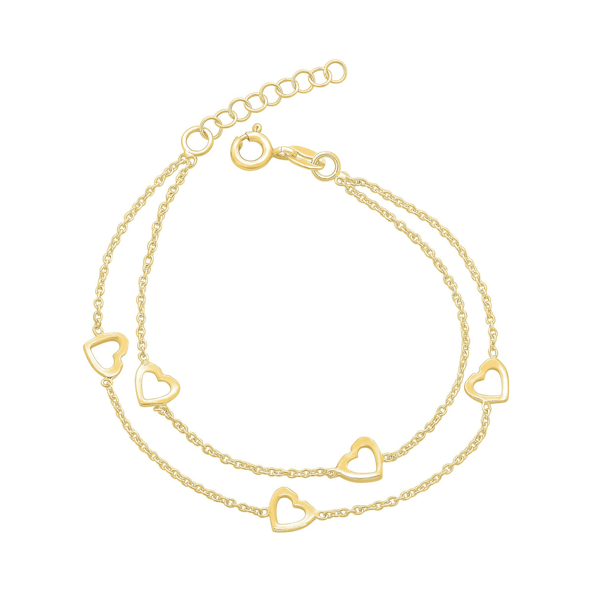 Gold-Plated Sterling Silver Double Row Heart Bracelet