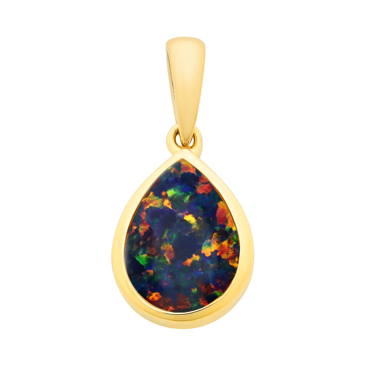 9ct Gold Lab Grown Black Opal Pendant