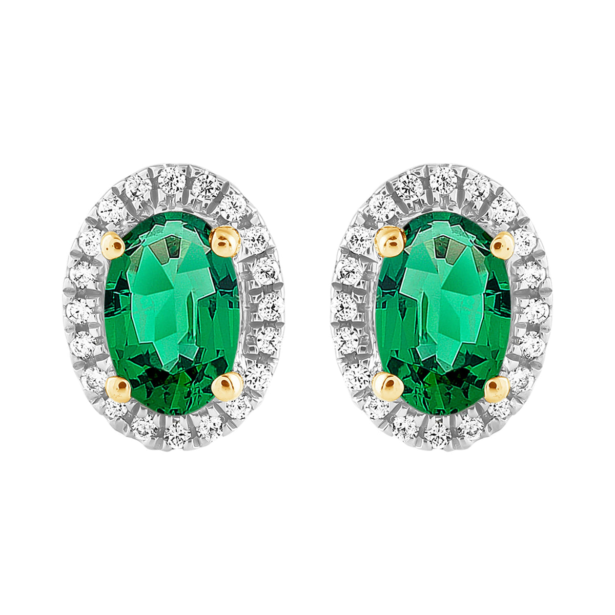 9ct Gold Created Emerald & Diamond Earrings
