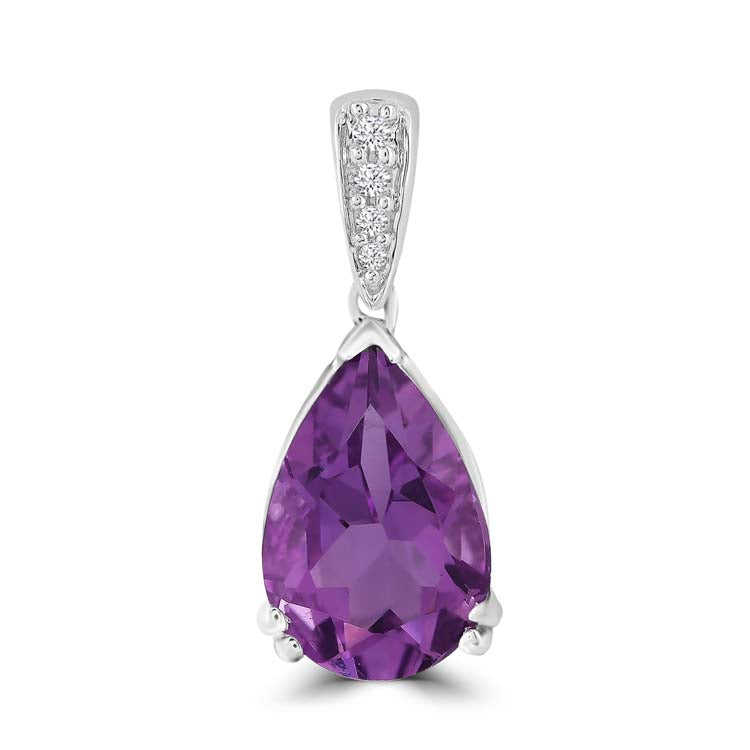 Amethyst Pendant with 0.02ct Diamonds in 9ct White Gold