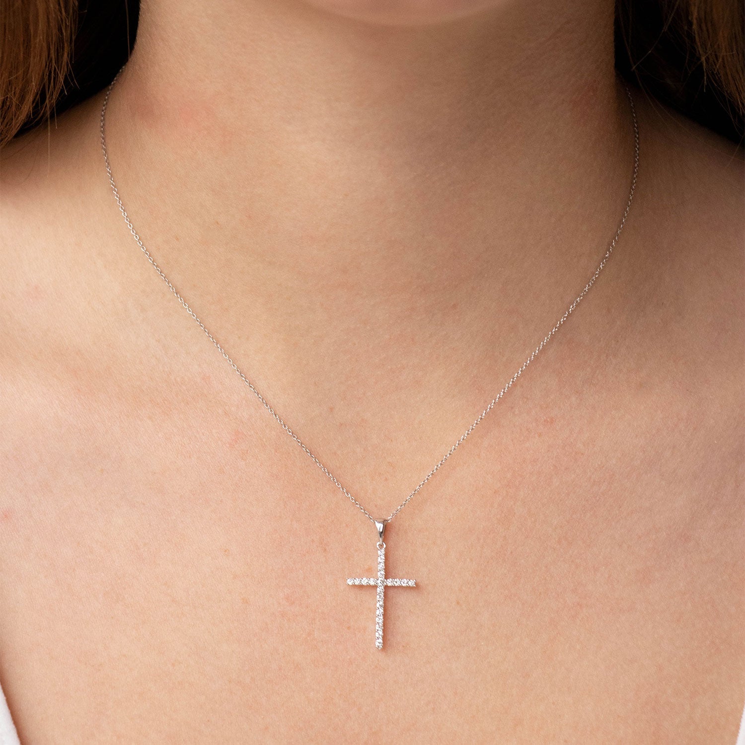 Diamond Cross Pendant with 0.25ct Diamonds in 9ct White Gold - PC-0173-W