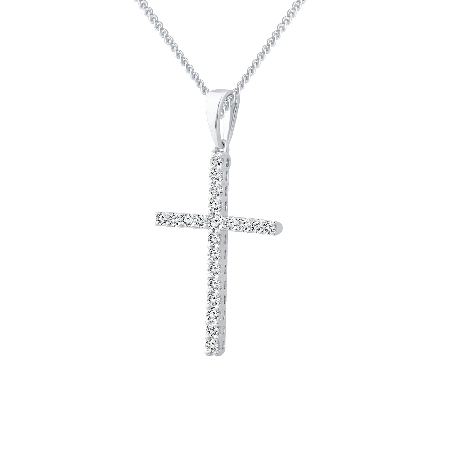 Diamond Cross Pendant with 0.10ct Diamonds in 9ct White Gold