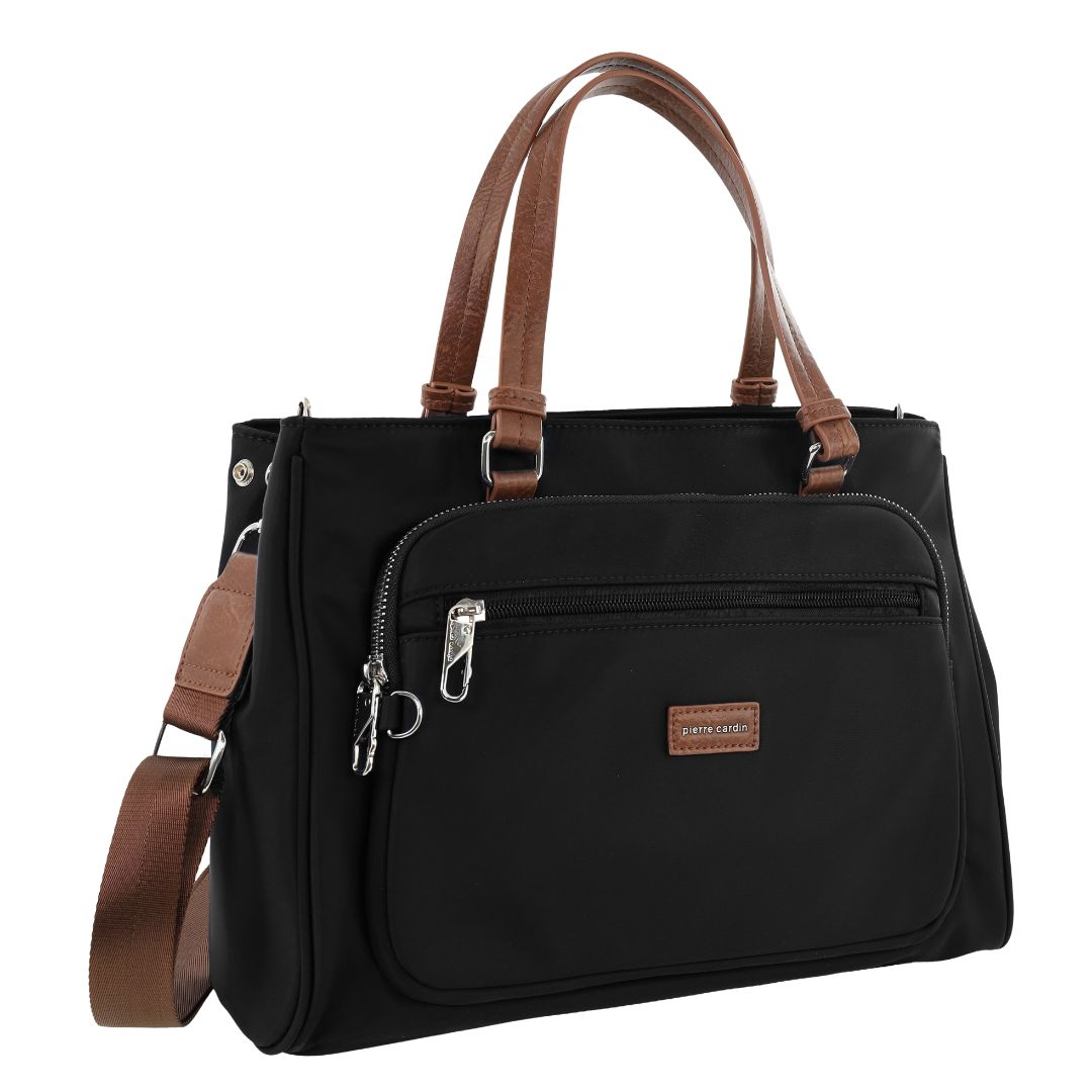 Pierre Cardin RFID Anti-Theft Nylon Mini Tote with Crossbody in Black